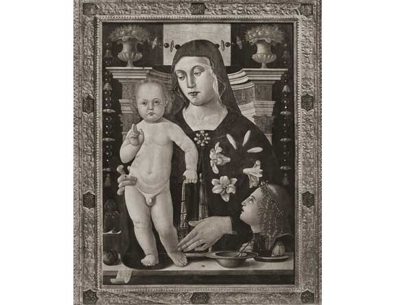 09__Luigi Rocca (?), Pittore romagnolo sec. XV, Madonna con Bambino e donatore (?), ubicazione sconosciuta, carbone, mm 246x197 (1909 ca.), inv. 70332