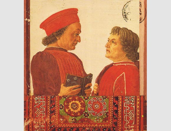 Manoscritto miniato con Federico da Montefeltro e Cristoforo Landino, 1470 (part.) Roma, Biblioteca Apostolica Vaticana