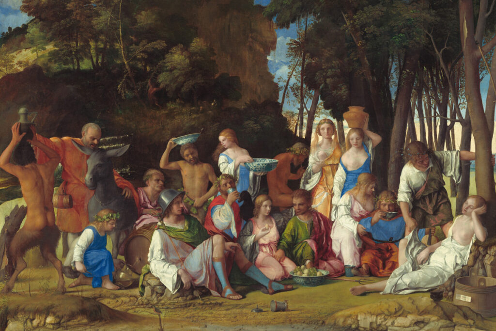 Giovanni Bellini  (Venezia, 1435 ca. – 1516) e Tiziano Vecellio (Pieve di Cadore, 1490 ca. – Venezia 1576) ” Festino degli dei”  olio su tela, 170x188cm, National Gallery of Art Washington