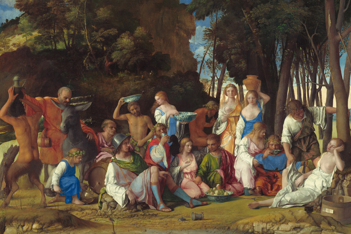 Giovanni Bellini (Venezia, 1435 ca. – 1516) e Tiziano Vecellio (Pieve di Cadore, 1490 ca. – Venezia 1576) ” Festino degli dei” olio su tela, 170x188cm, National Gallery of Art Washington