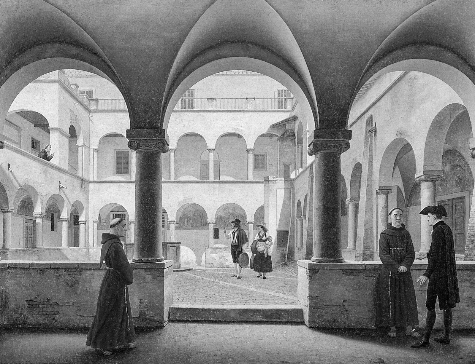Christoffer Wilhelm ECKERSBERG (Blaakrog 1783 – Copenaghen 1853), ” Il chiostro grande del convento dell’ Aracoeli” , olio su tela, cm 56 x 78.